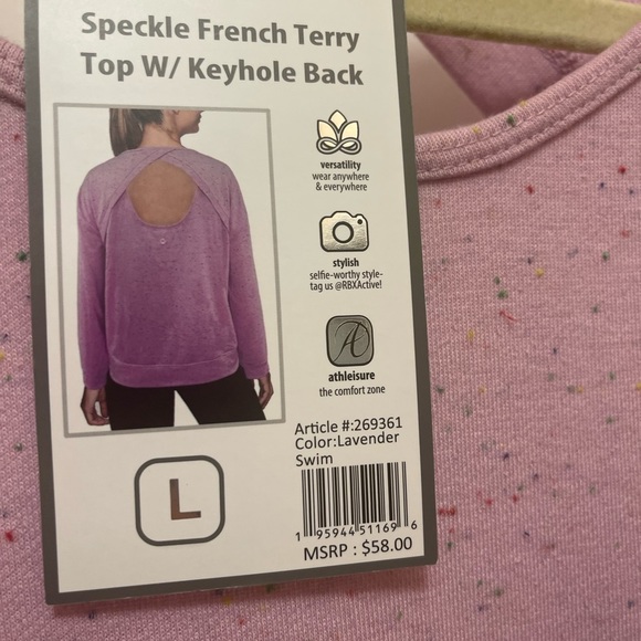 RBX Active Speckle French Terry Top Lavender with Keyhole back NWT Size Large - Picture 3 of 8